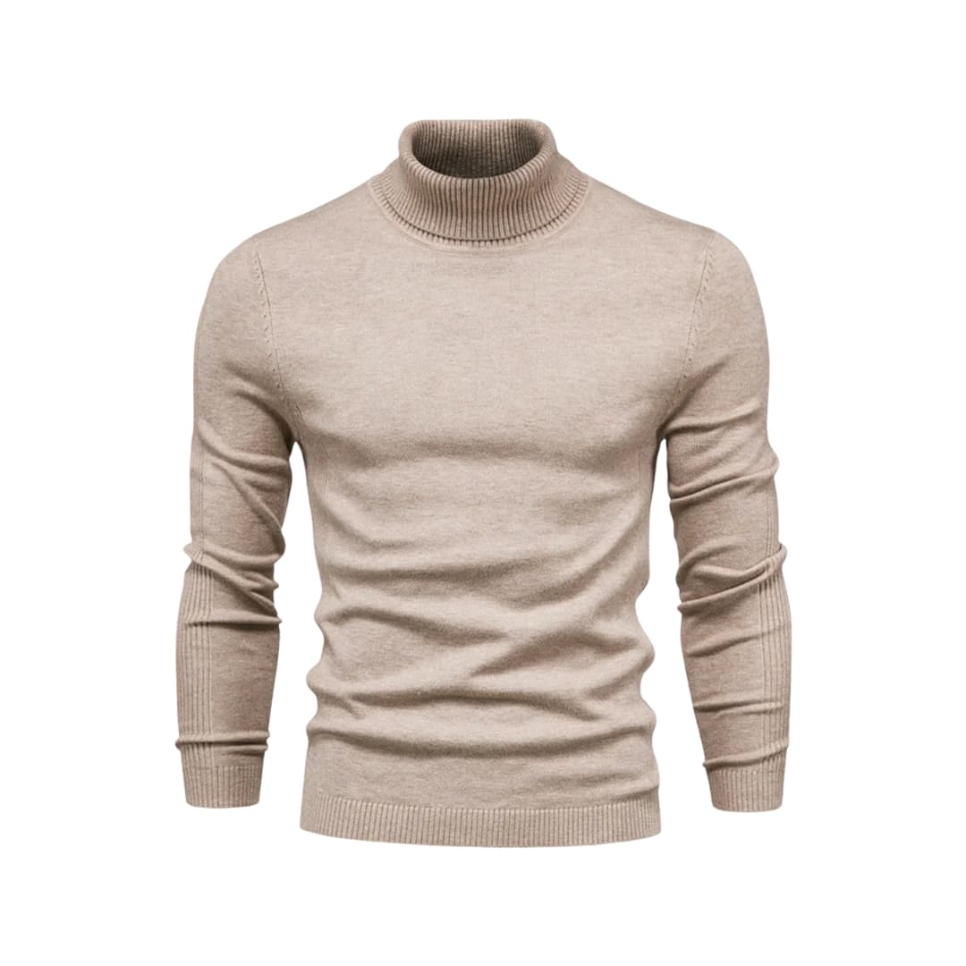 Men's black knit turtleneck sweater straight cut with ribbed edges for everyday wear