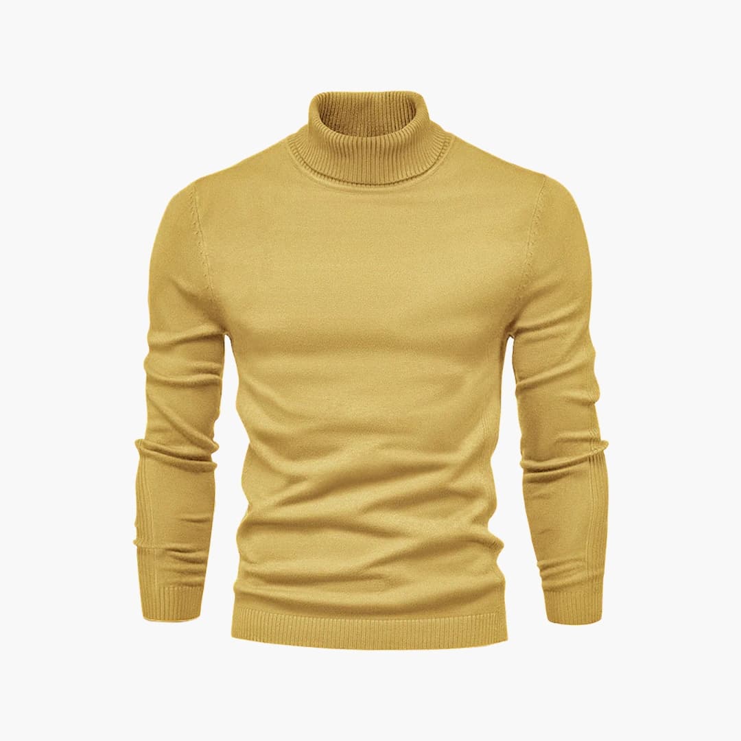 Men's black turtleneck sweater straight cut ribbed knit collar everyday versatile style