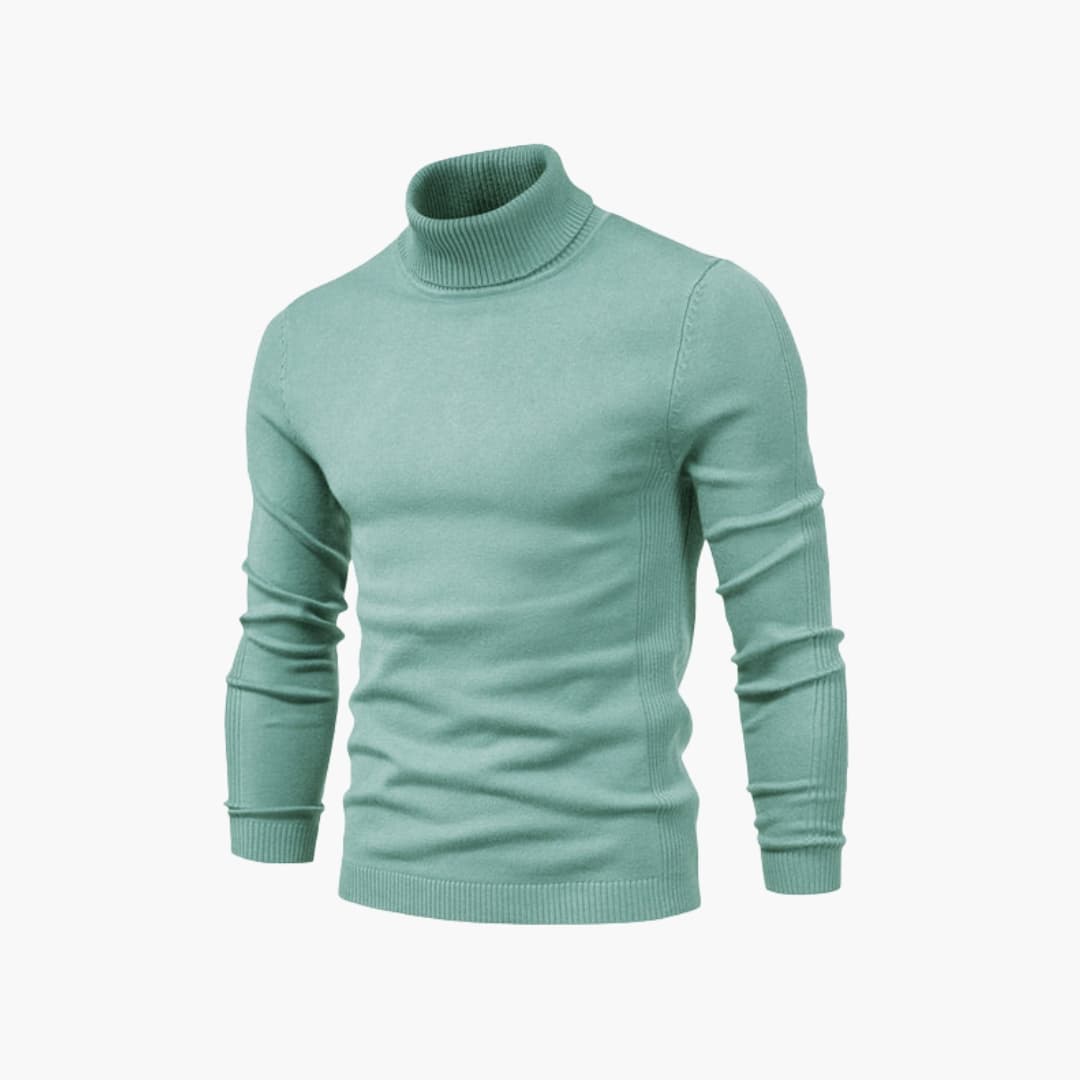 Men's black turtleneck sweater long sleeves ribbed hem minimalist classic knit comfort fit
