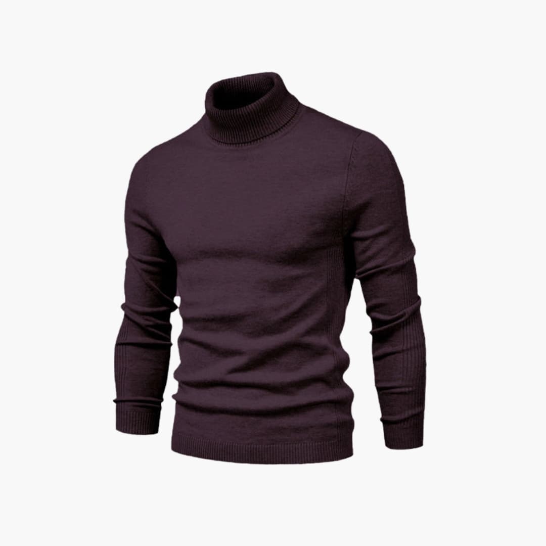 Men's black turtleneck sweater long sleeves ribbed hem minimalist classic knit comfort fit