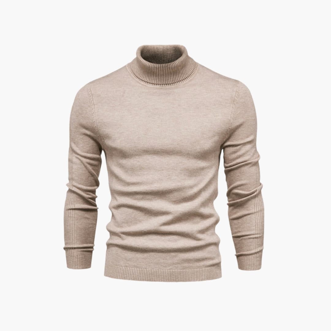 Men's dark turtleneck sweater long sleeves ribbed hem minimalist classic knit comfort fit