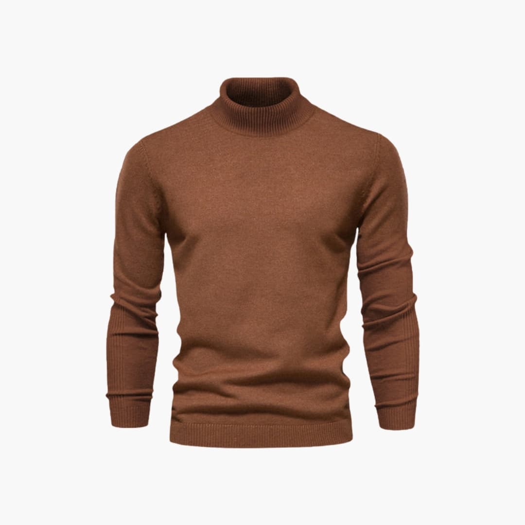 Men's black turtleneck sweater long sleeves ribbed hem minimalist classic knit comfort fit