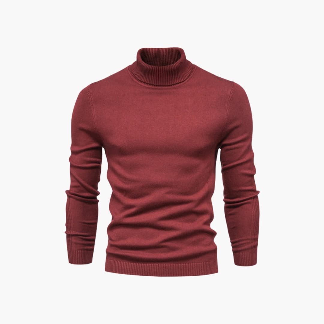 Men's black turtleneck sweater long sleeves ribbed hem minimalist classic knit comfort fit