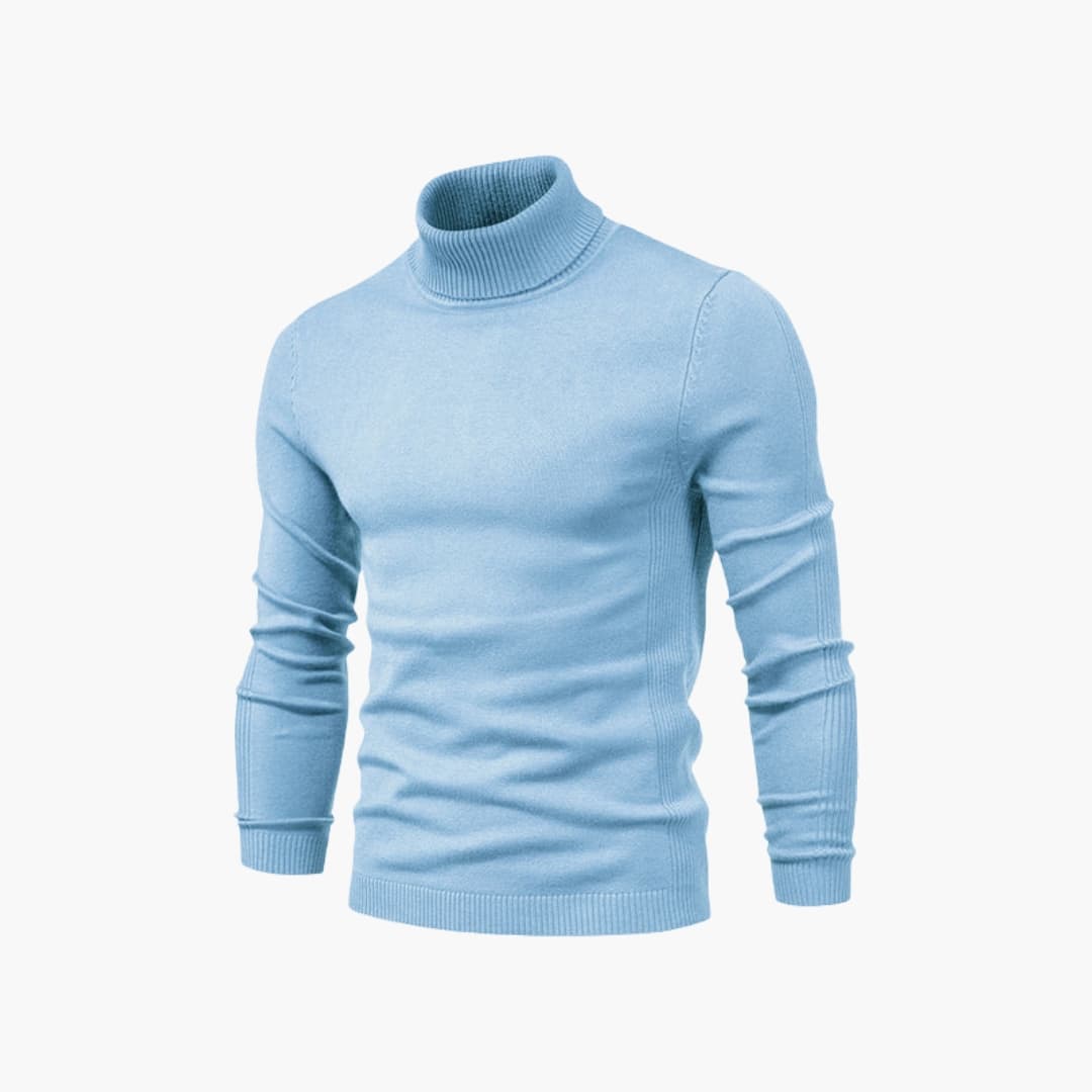 Men's gray ribbed turtleneck sweater long sleeves minimalist knit clean silhouette
