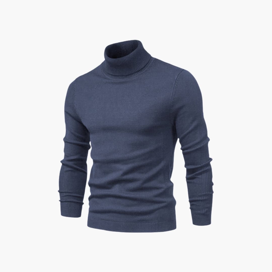 Men's black turtleneck sweater long sleeves ribbed hem minimalist classic knit comfort fit