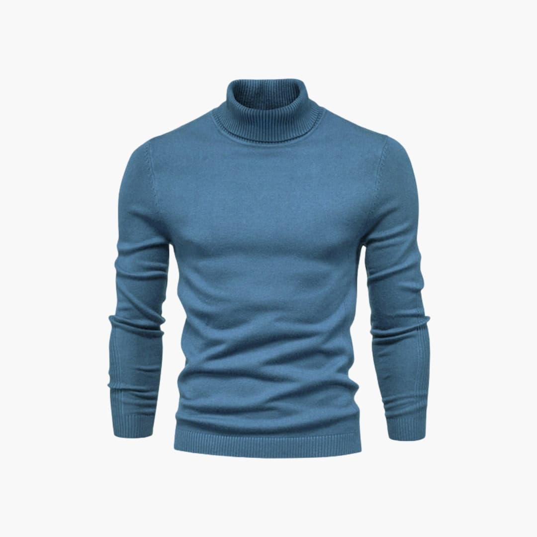 Men's black turtleneck sweater long sleeves ribbed hem classic minimalist knit comfort fit
