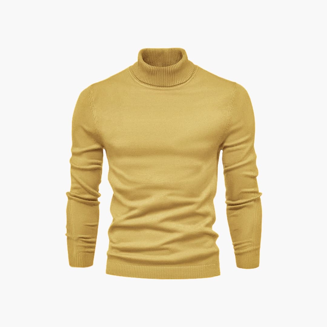 Men's gray turtleneck sweater long sleeves ribbed hem minimalist classic knit comfort fit