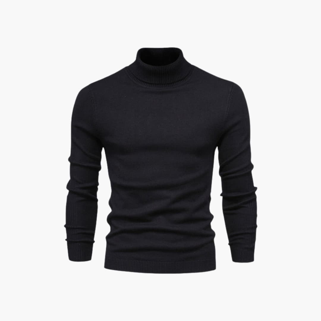 Men's black turtleneck sweater long sleeves ribbed hem minimalist classic knit comfort fit