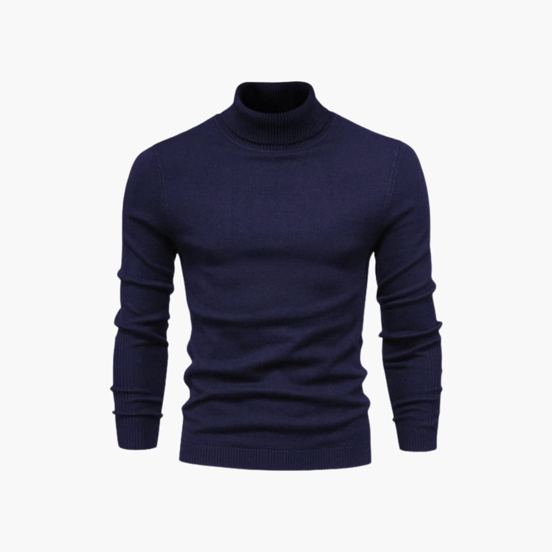 Men's black turtleneck sweater long sleeves ribbed hem minimalist classic knit comfort fit