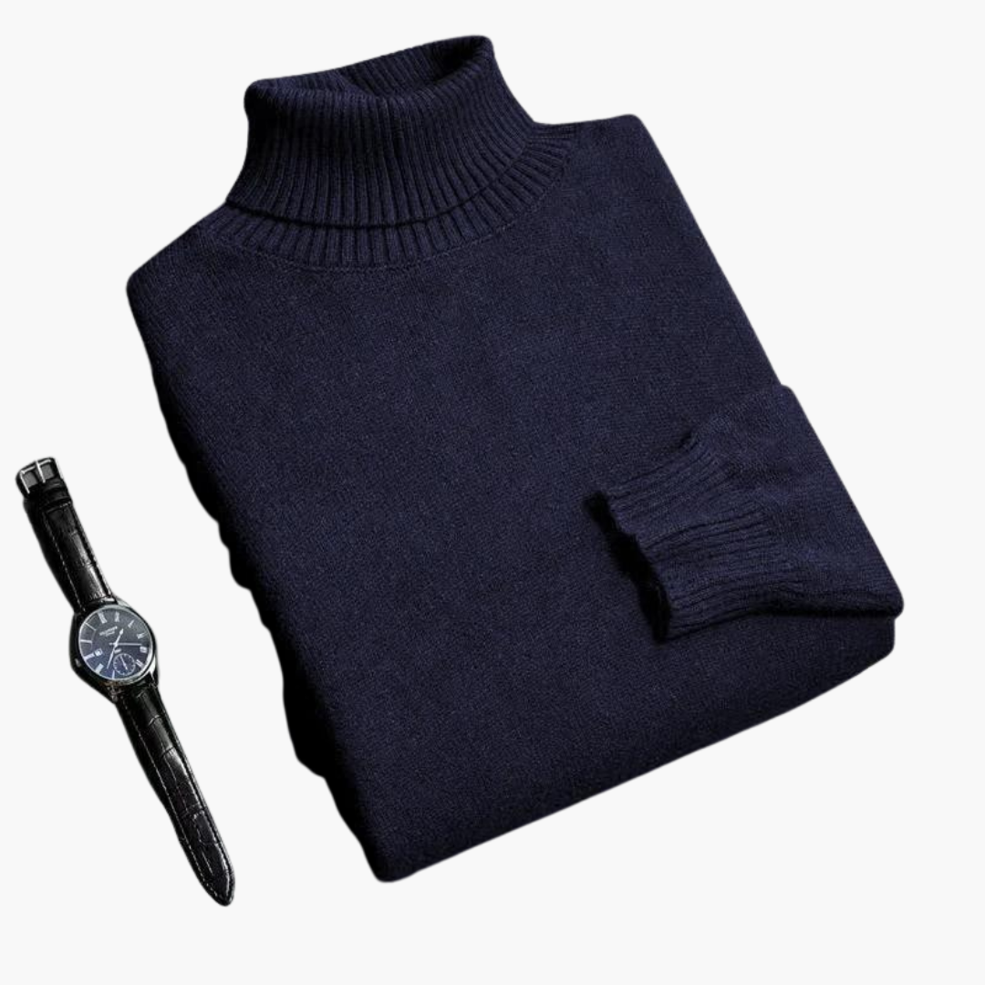 Men's ribbed turtleneck sweater with secure fit cuffs, versatile autumn winter warmth style