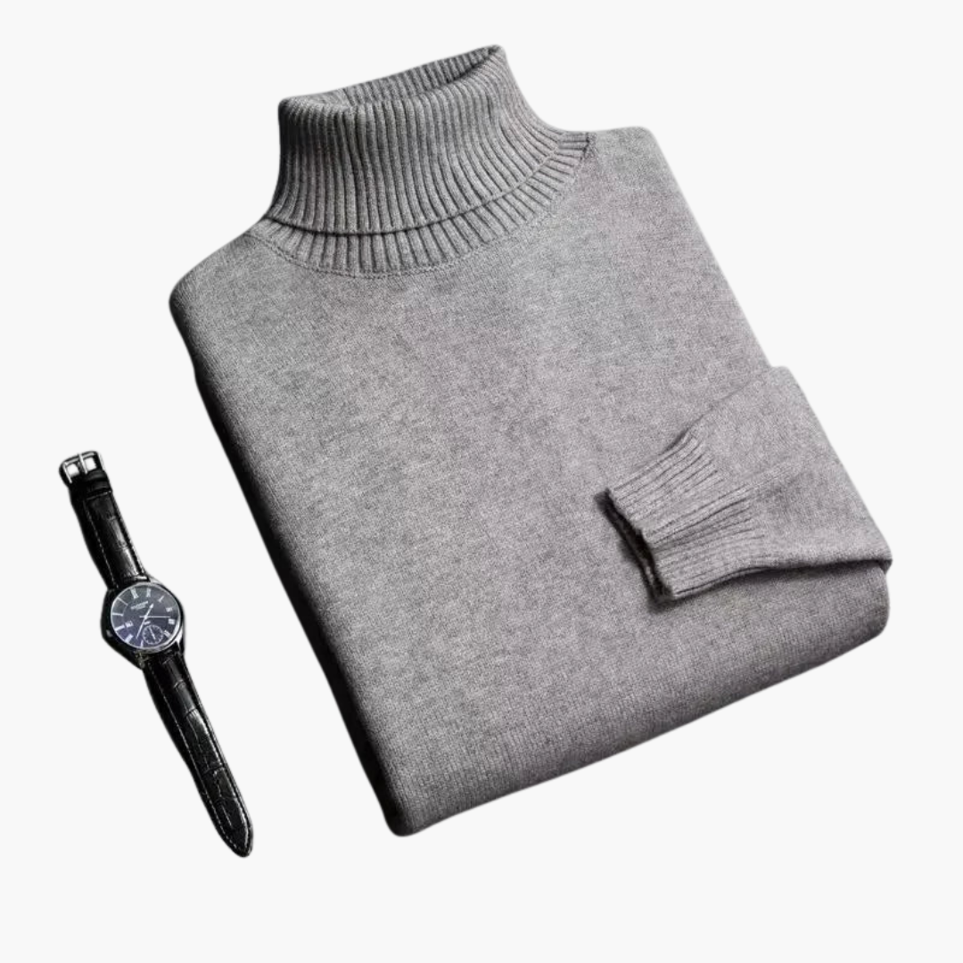 Men's ribbed turtleneck sweater with secure-fit collar and cuffs, versatile autumn winter warmth
