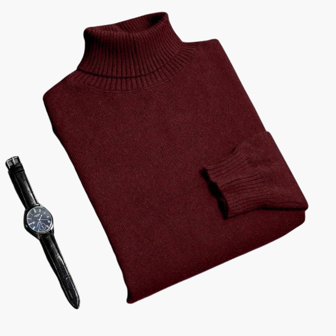 Men's ribbed turtleneck sweater with secure-fit collar and cuffs, warm autumn winter style