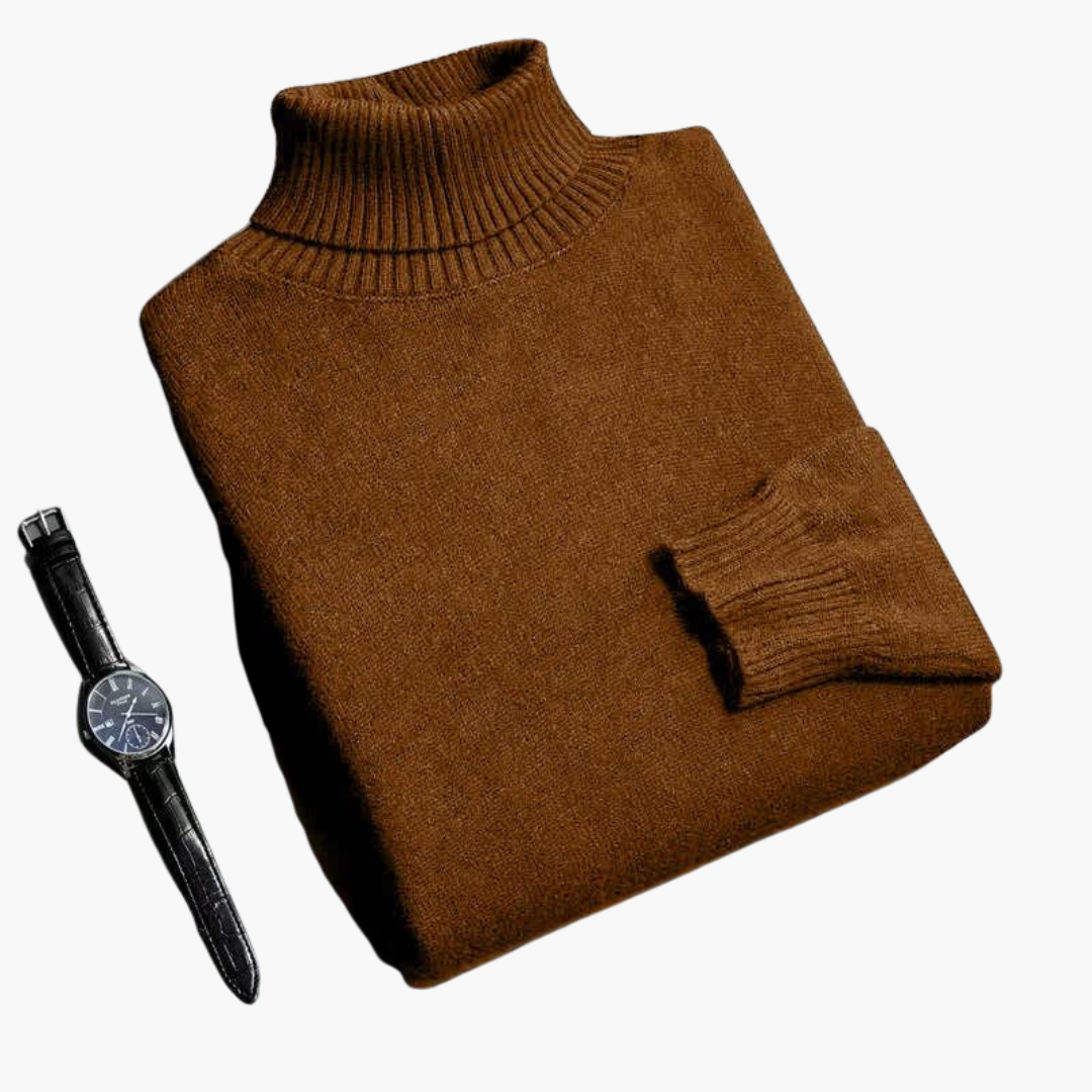 Men's ribbed turtleneck sweater slim fit warm autumn winter knit with secure ribbed cuffs