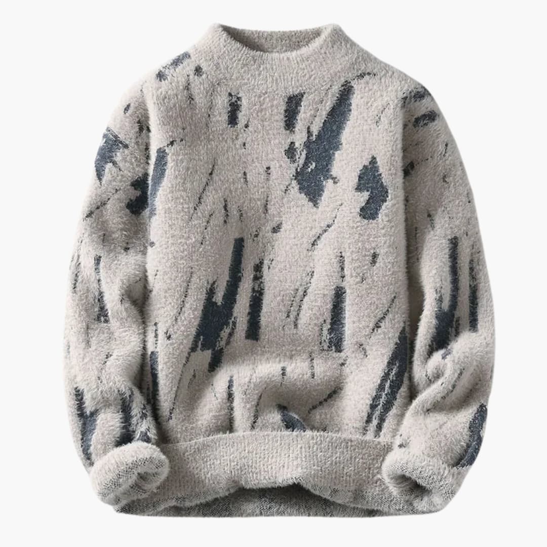 Men's designer sweater abstract print relaxed fit ribbed cuffs contemporary cold-weather style