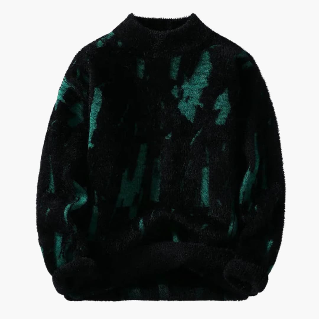 Men's designer sweater abstract print relaxed fit ribbed cuffs contemporary cold-weather style