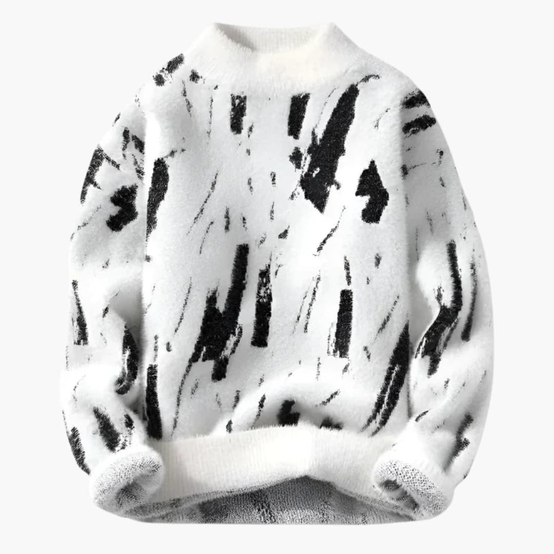 Men's designer sweater abstract print relaxed fit ribbed cuffs contemporary cold-weather style