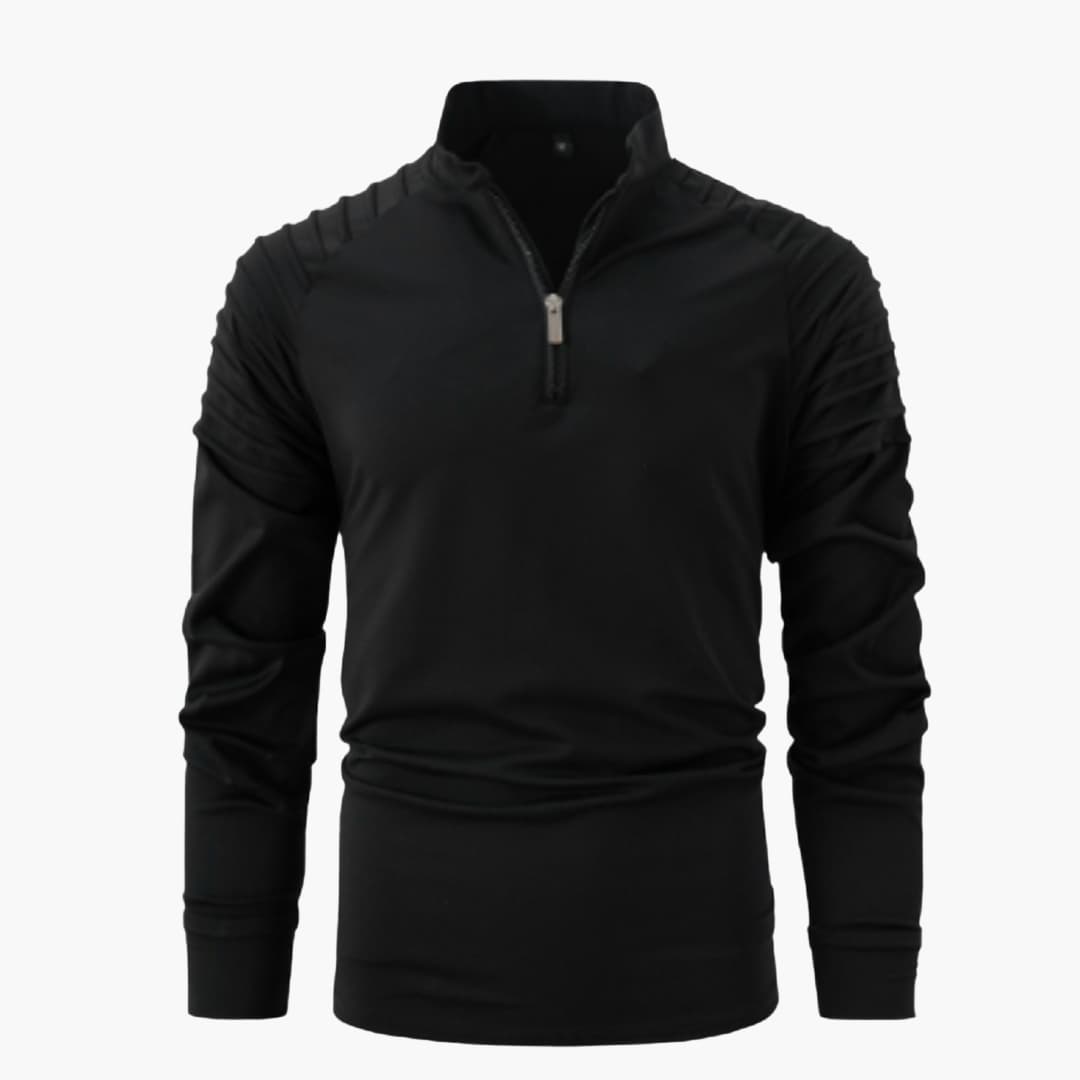 Men's grey structured half-zip pullover stand-up collar uniform textured knit everyday layering