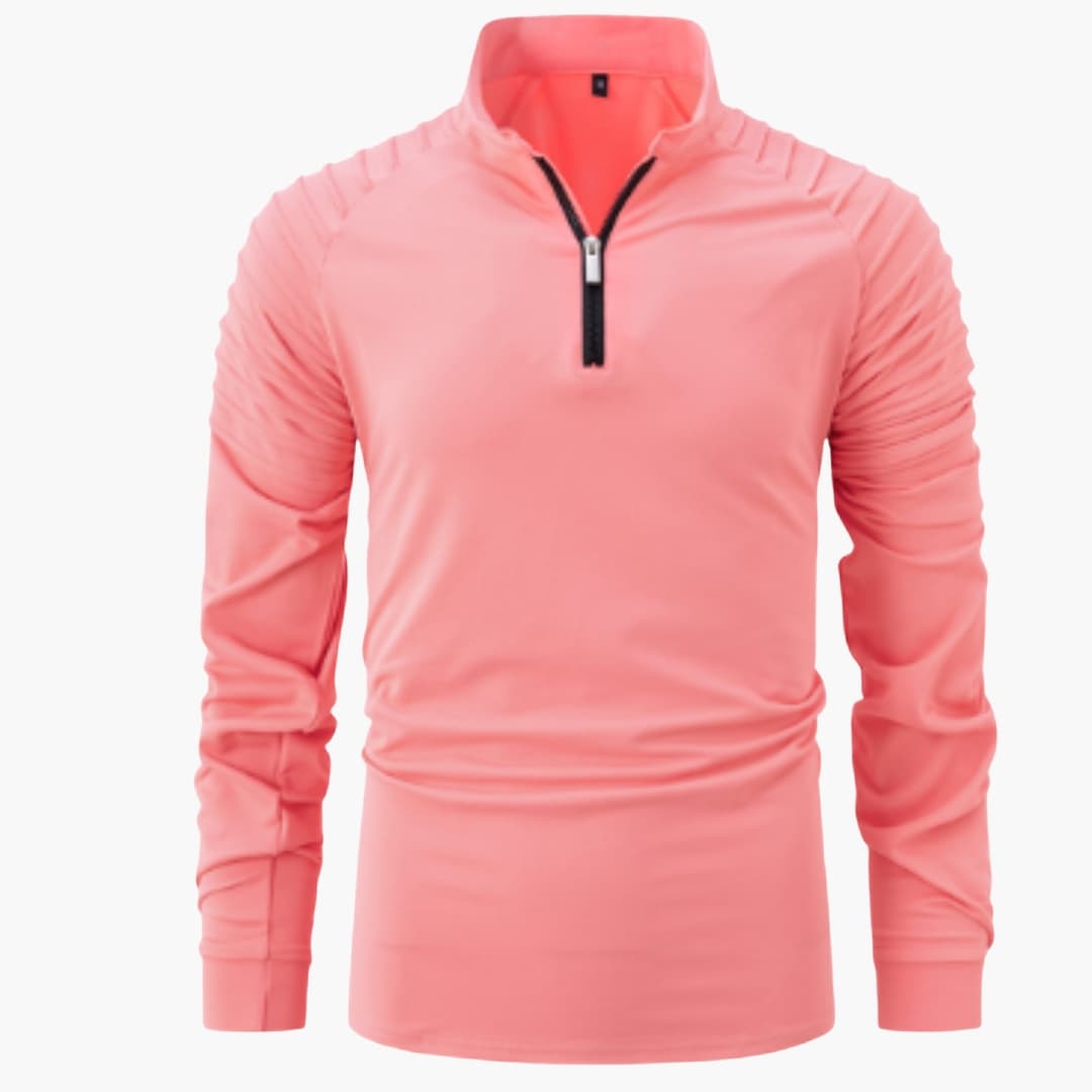Men's gray structured half-zip pullover stand-up collar uniform textured knit everyday layering