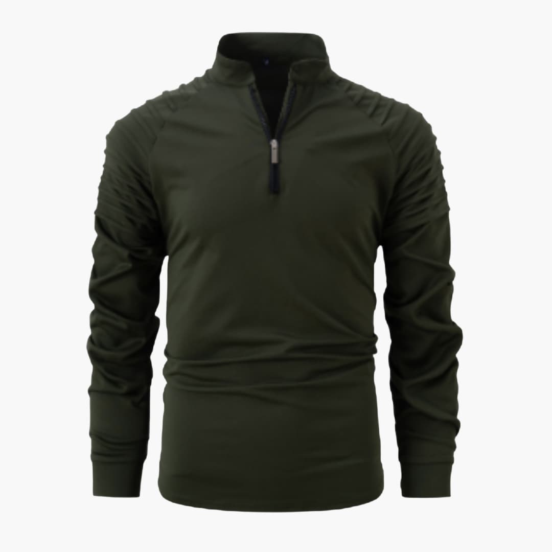 Men's navy half-zip pullover stand-up collar structured fit textured knit everyday layering