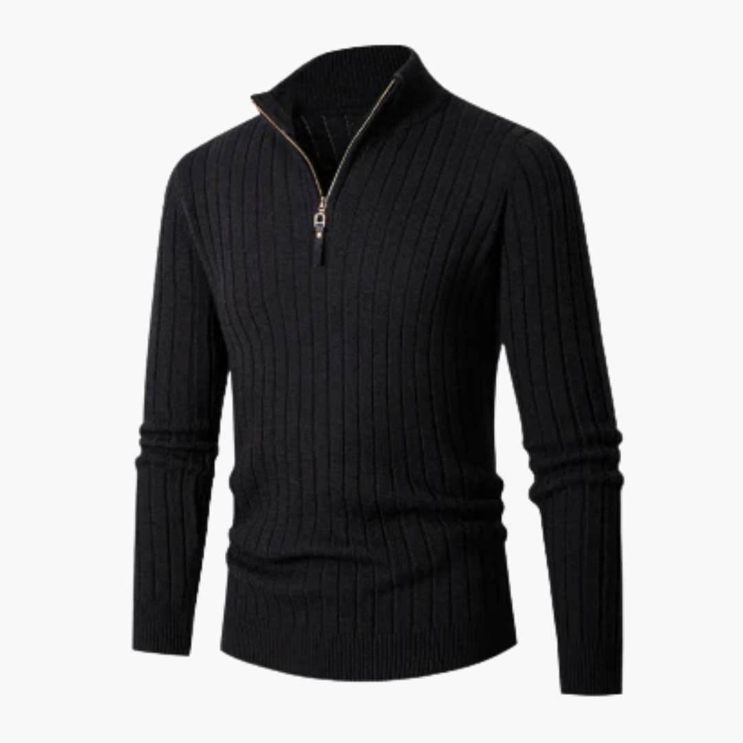 Men's ribbed knit sweater half-zip stand collar modern versatile everyday layering style