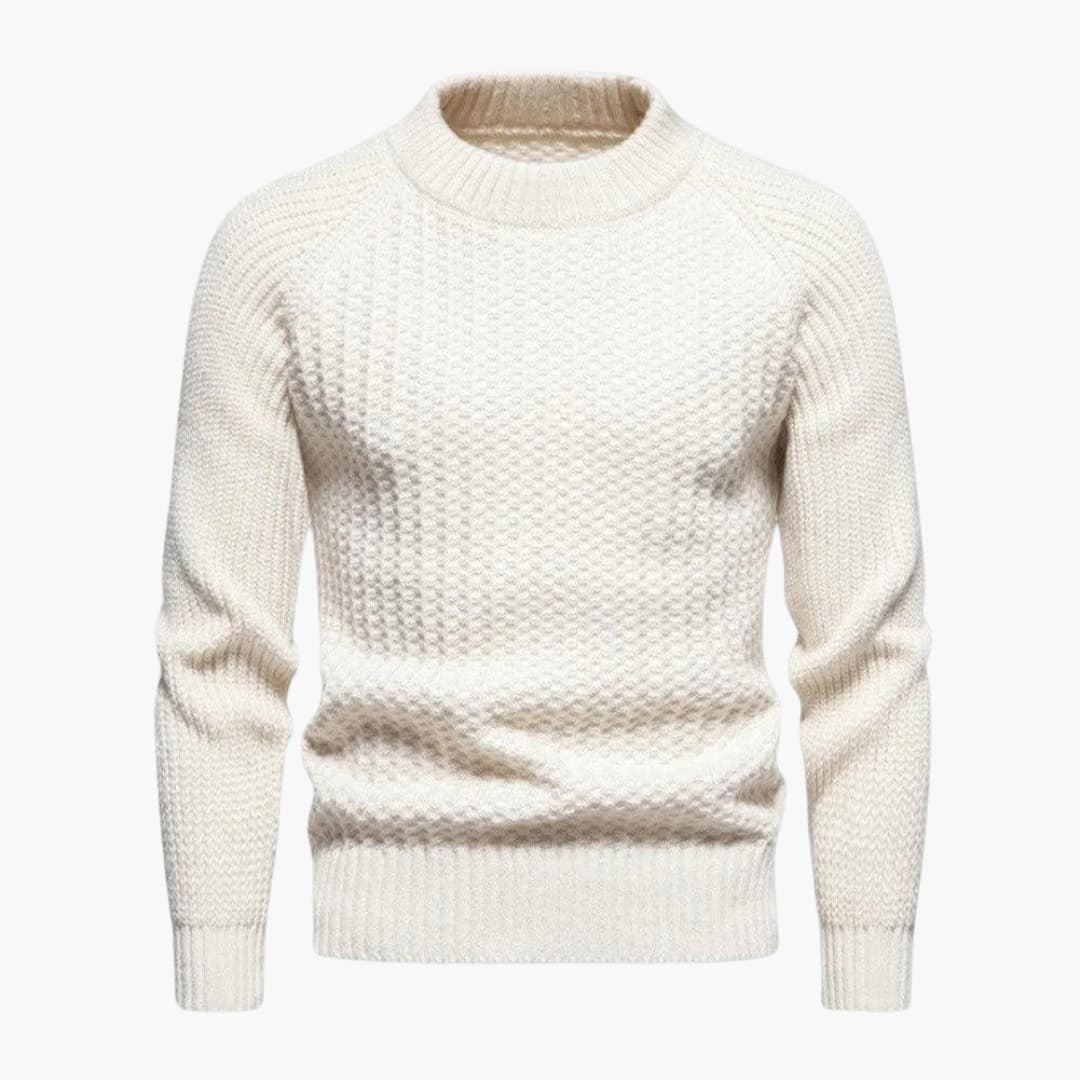 Men's waffle knit sweater classic fit round neck embossed texture everyday comfort versatile style