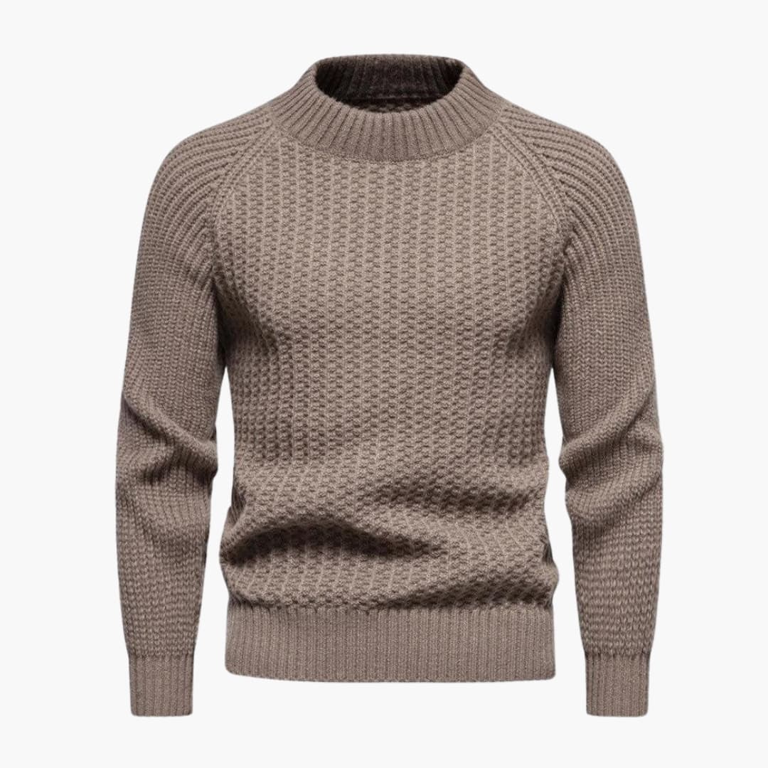 Men's classic fit waffle knit sweater with round neck and embossed texture for everyday wear