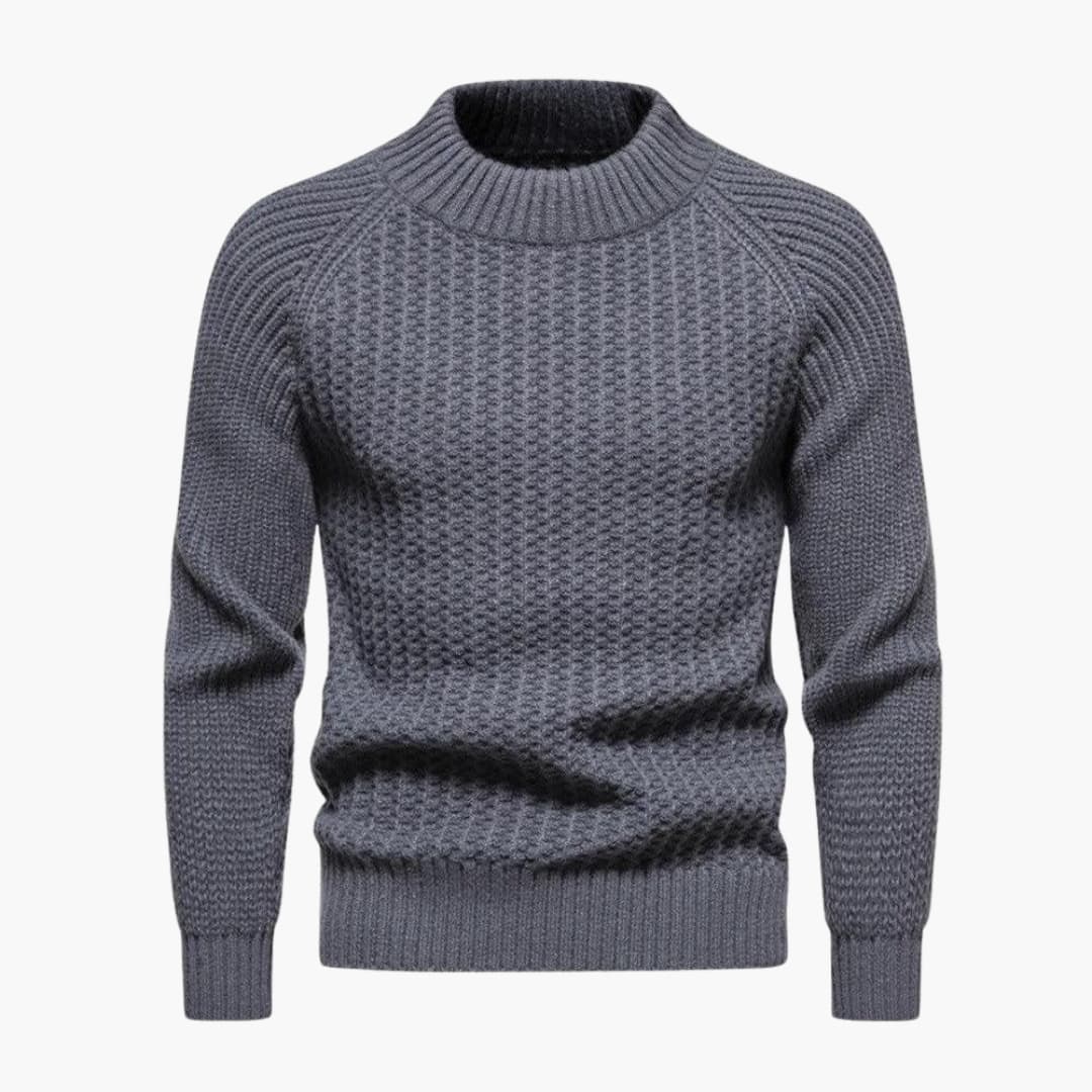 Men's waffle knit sweater round neck embossed texture classic fit everyday comfort