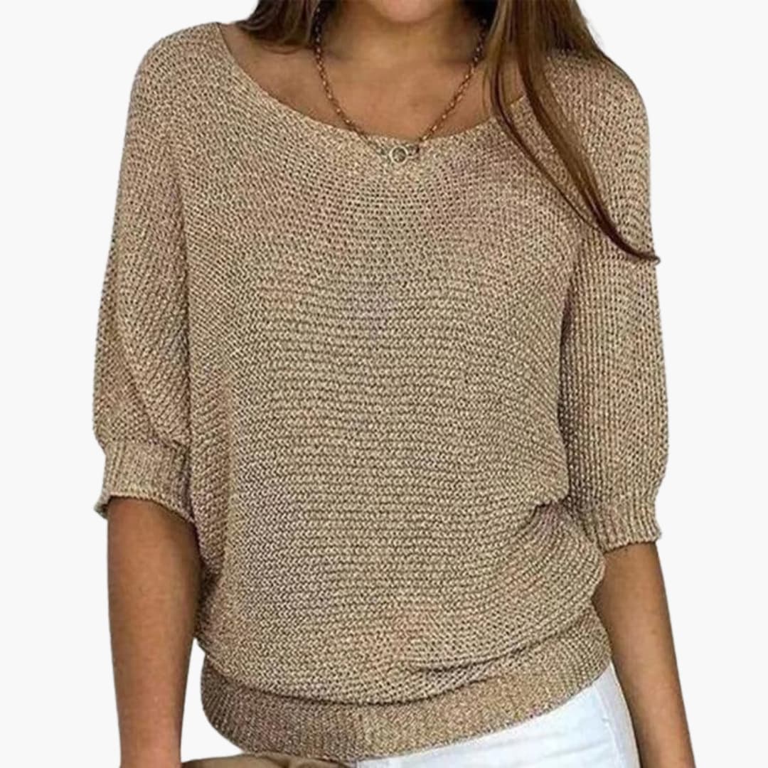 Women's cozy knit sweater round neck ribbed hem loose fit casual everyday wear versatile style