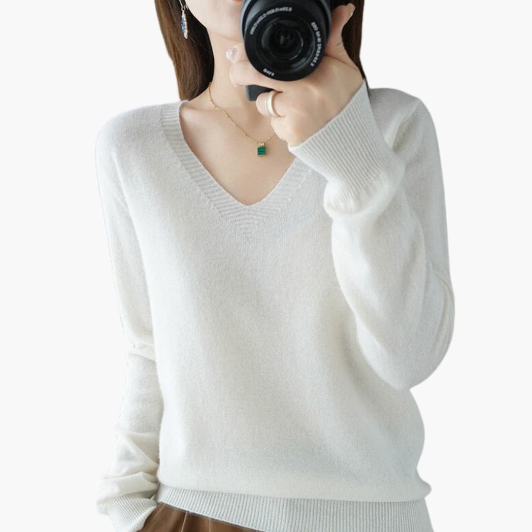 Women's relaxed V-neck sweater minimalist style versatile everyday work layer comfortable fit