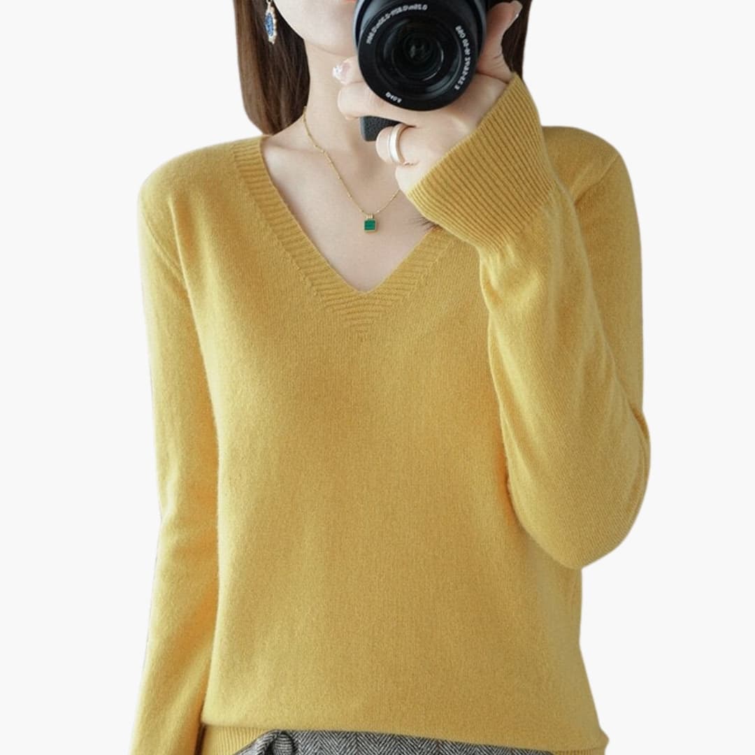 Women's relaxed V-neck sweater minimalist style versatile everyday work layer comfortable fit