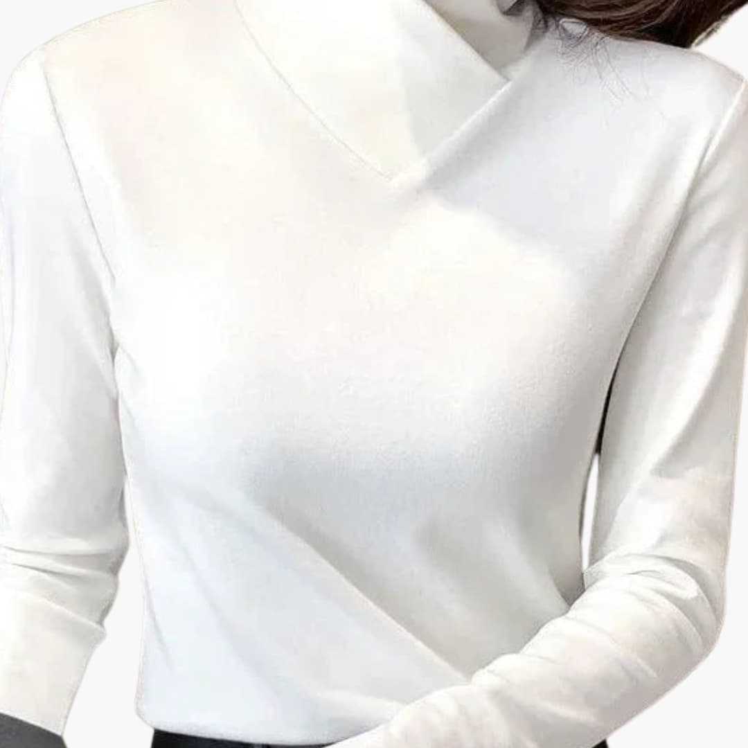 Women's fitted wrap-neck knit sweater with cross collar long sleeves for flattering silhouette