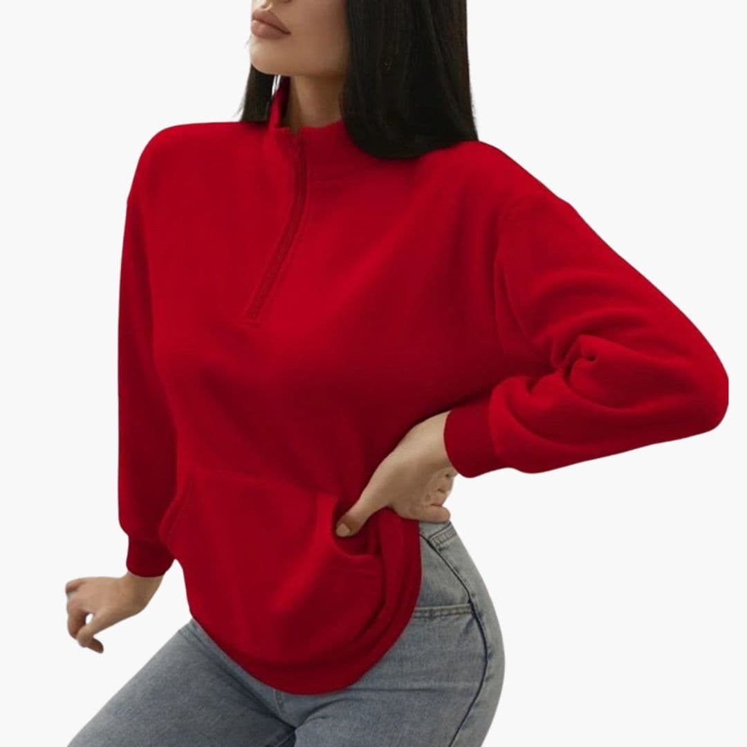 Women's gray zip-up sweater stand-up collar front pockets cozy casual pullover lightweight layering