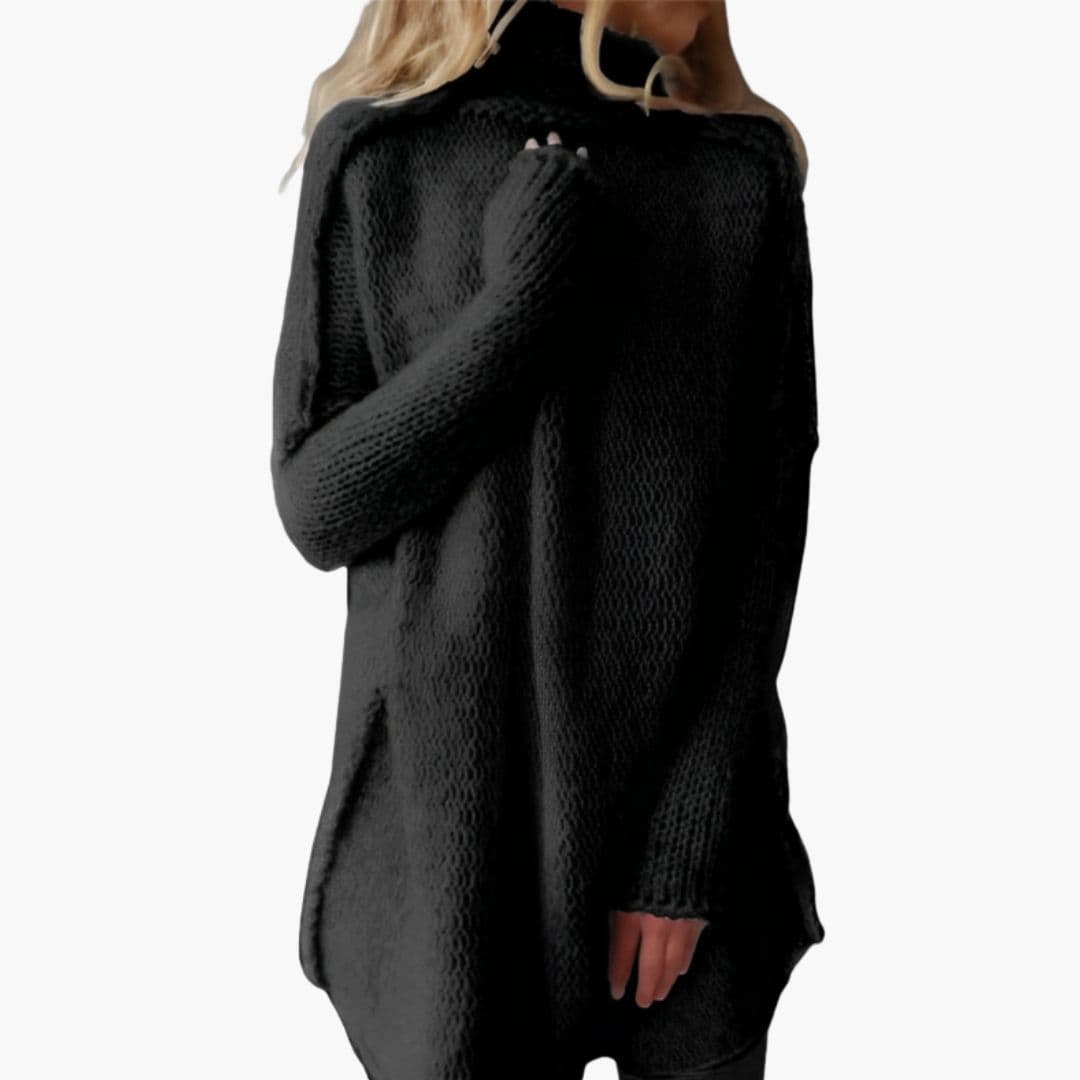 Women's loose fit ribbed knit turtleneck sweater, cozy everyday layering piece with high neckline