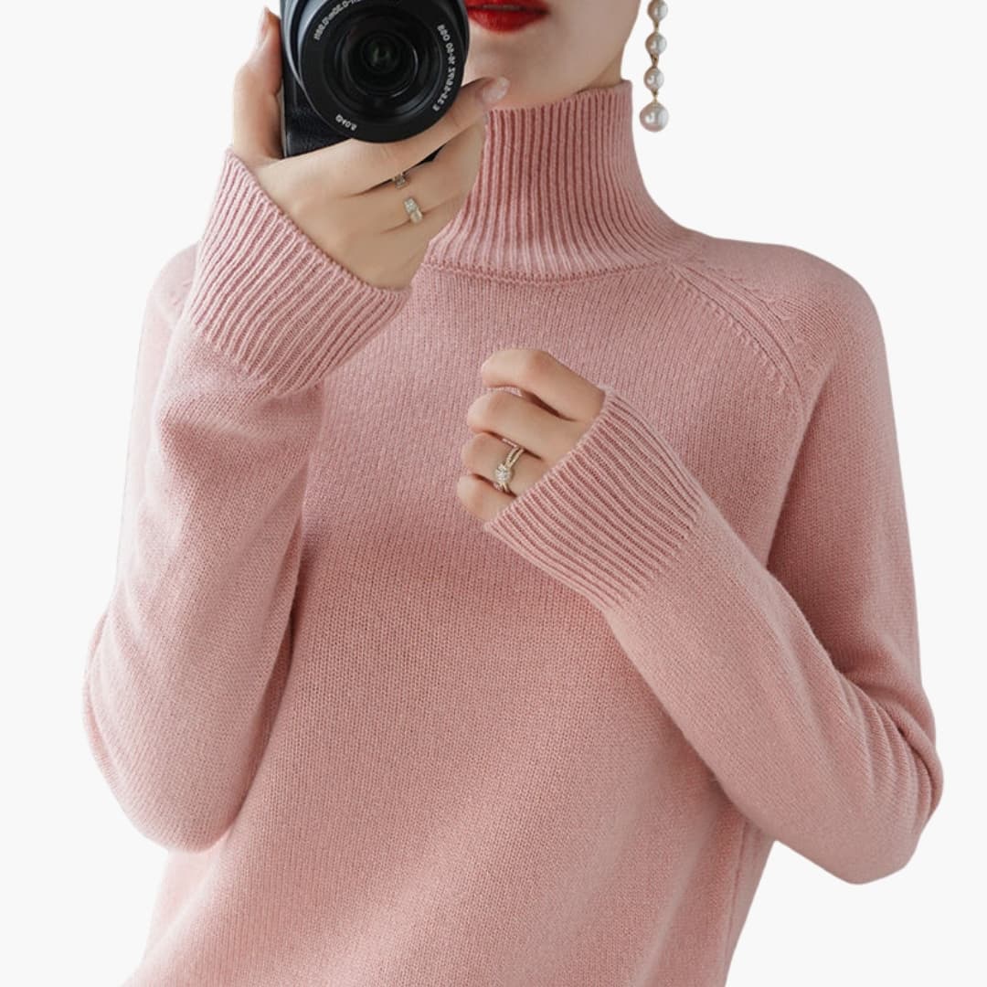 Women's ribbed turtleneck sweater with long sleeves and structured hem, versatile everyday layering essential