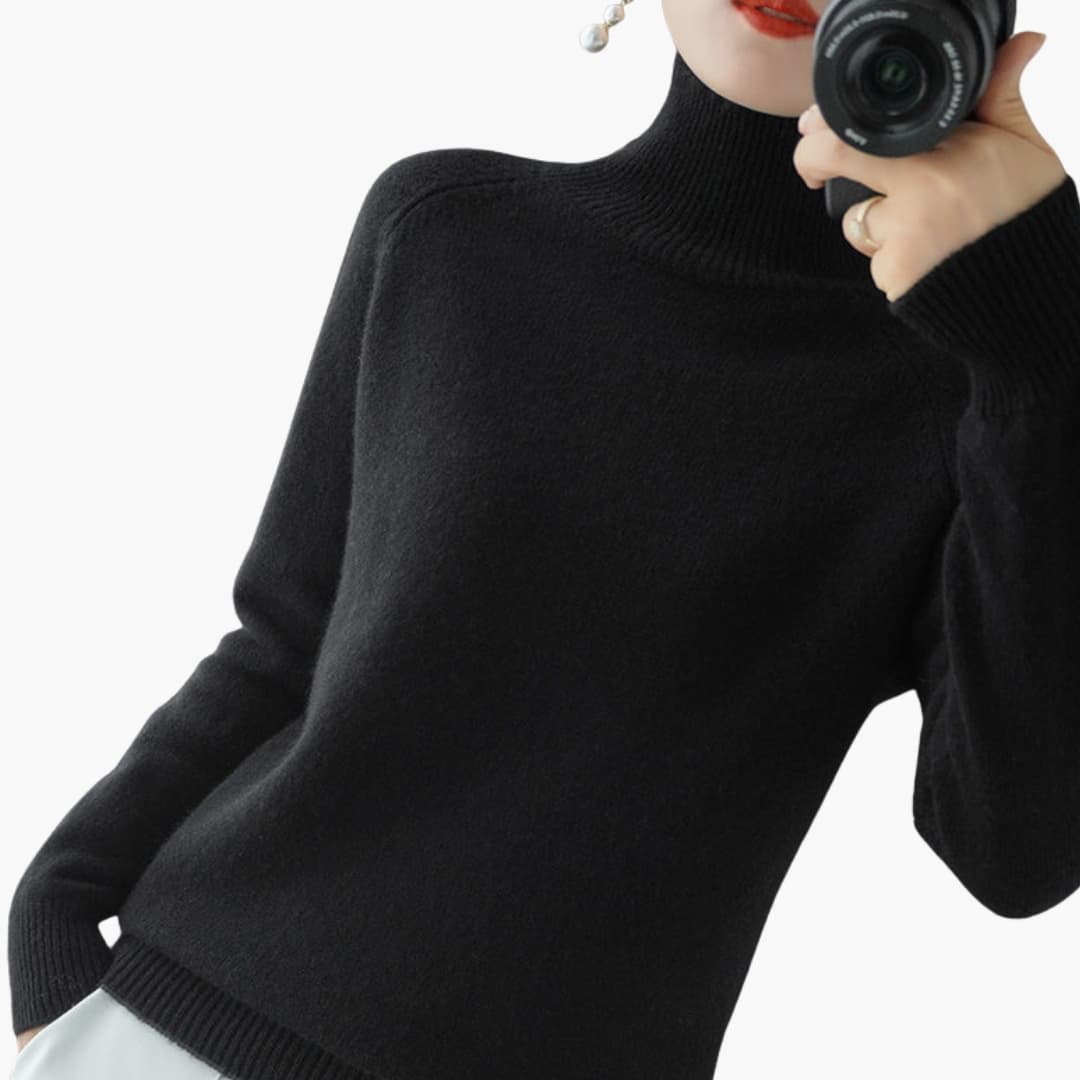 Women's ribbed turtleneck sweater with long sleeves and structured hem, versatile everyday layering essential