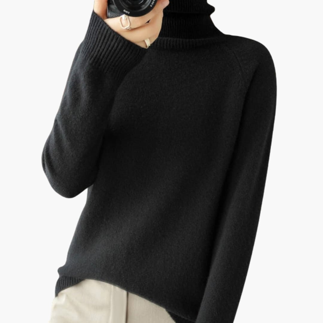 Women's beige turtleneck sweater long sleeves ribbed cuffs cozy layering everyday warmth