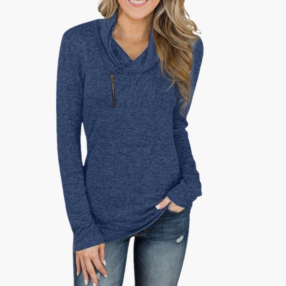 Women's zip collar pullover subtle texture everyday versatile style relaxed smart-casual fit