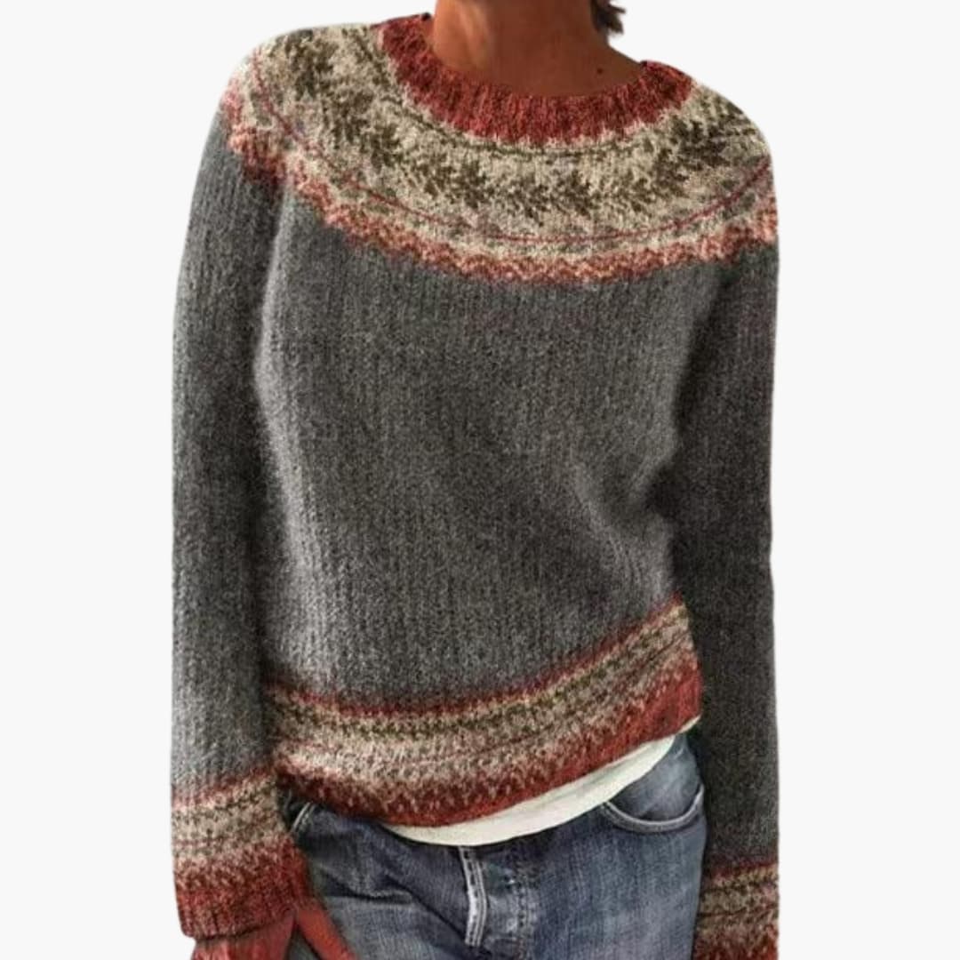 Women's multicolor striped knit sweater, round neck, long sleeves, straight cut casual fit