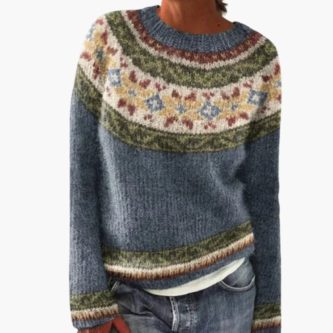 Women's multicolor striped knit sweater, round neck, long sleeves, straight cut casual everyday style
