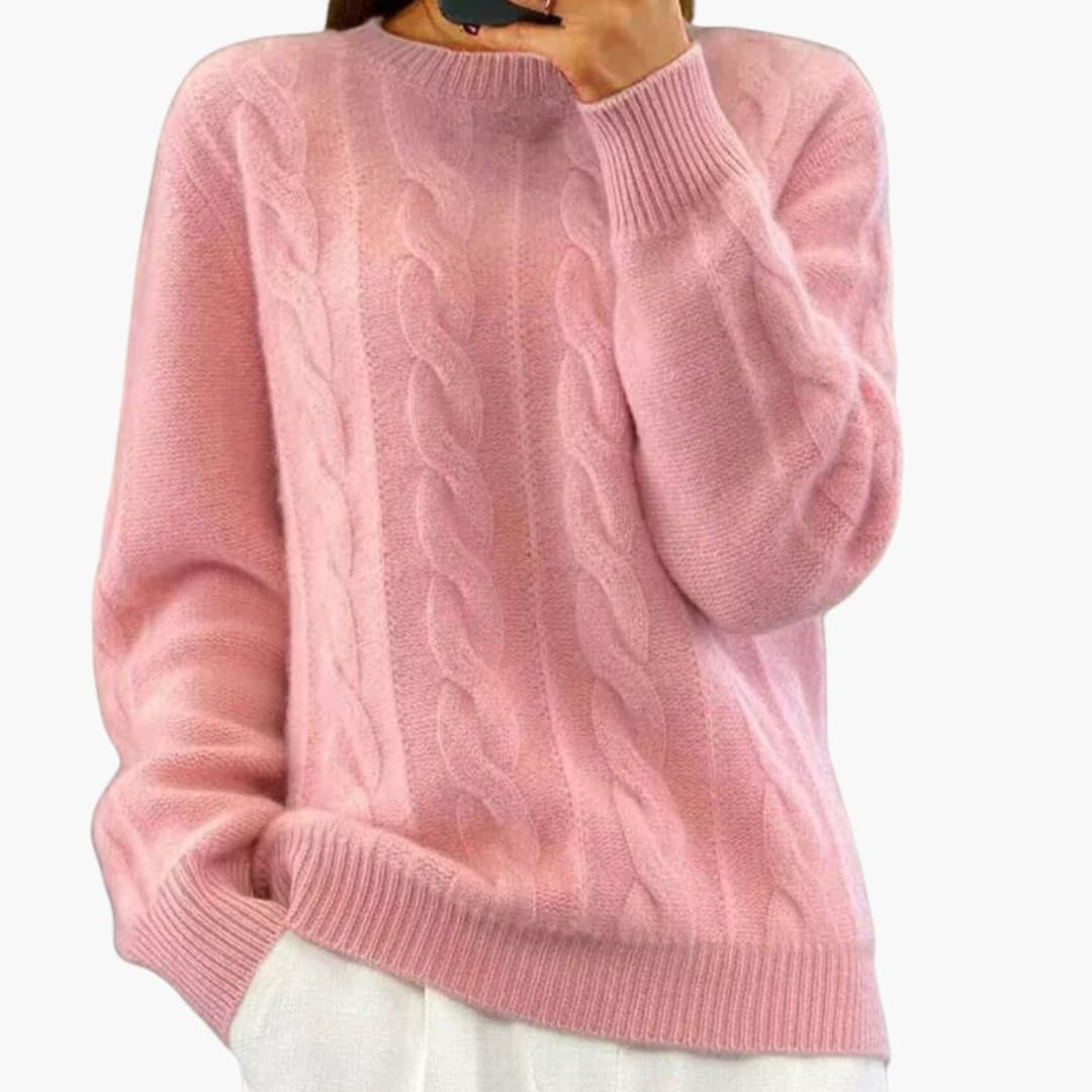 Women's fine knit round neck pullover structured fit long sleeves versatile mid-season layering top