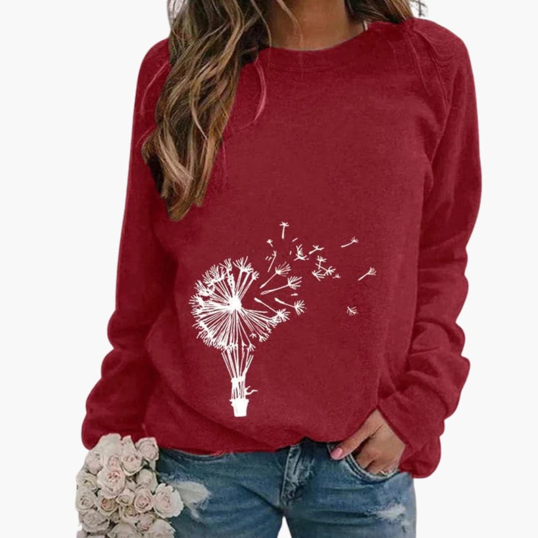 Women's cozy round neck knit sweater regular fit with structured texture for midseason wear