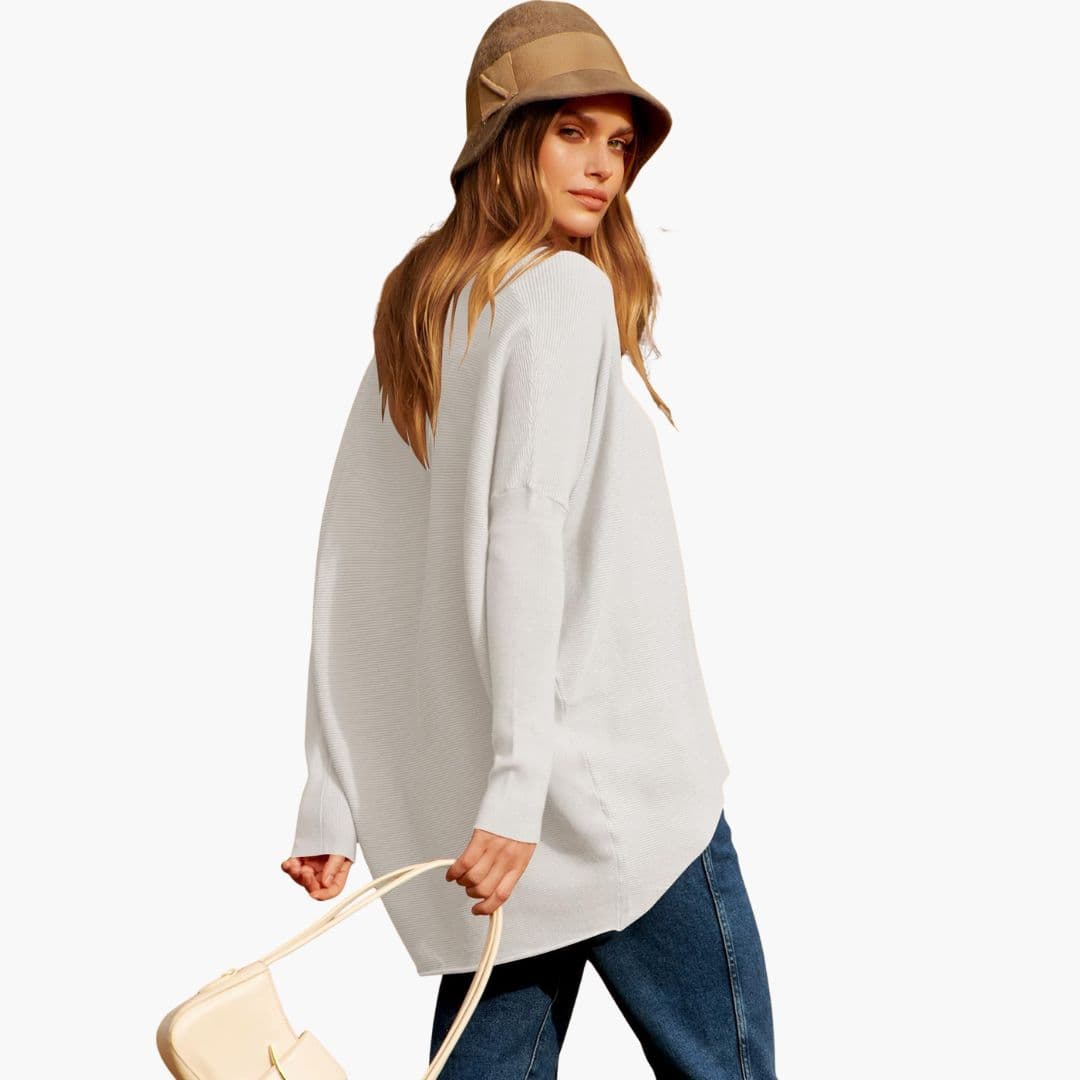 Women's boat neck ribbed knit sweater long sleeve cozy essential in versatile neutral tone