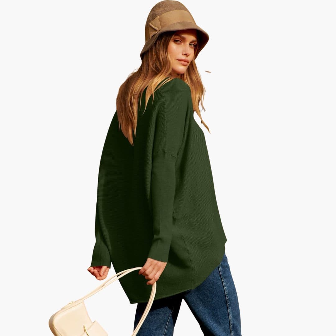 Women's boat neck ribbed knit sweater long sleeve cozy essential with wide horizontal neckline