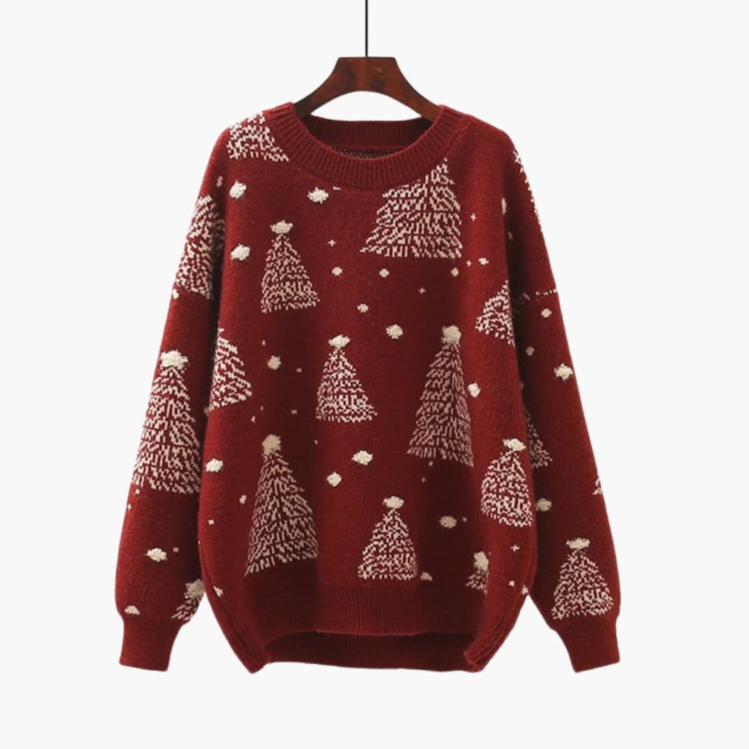 Women's patterned knit crew neck pullover sweater with ribbed cuffs and hem for everyday style