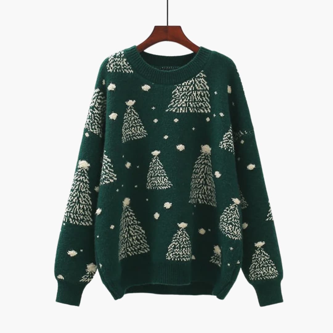Women's patterned knit crew neck pullover sweater with ribbed cuffs and hem for everyday style