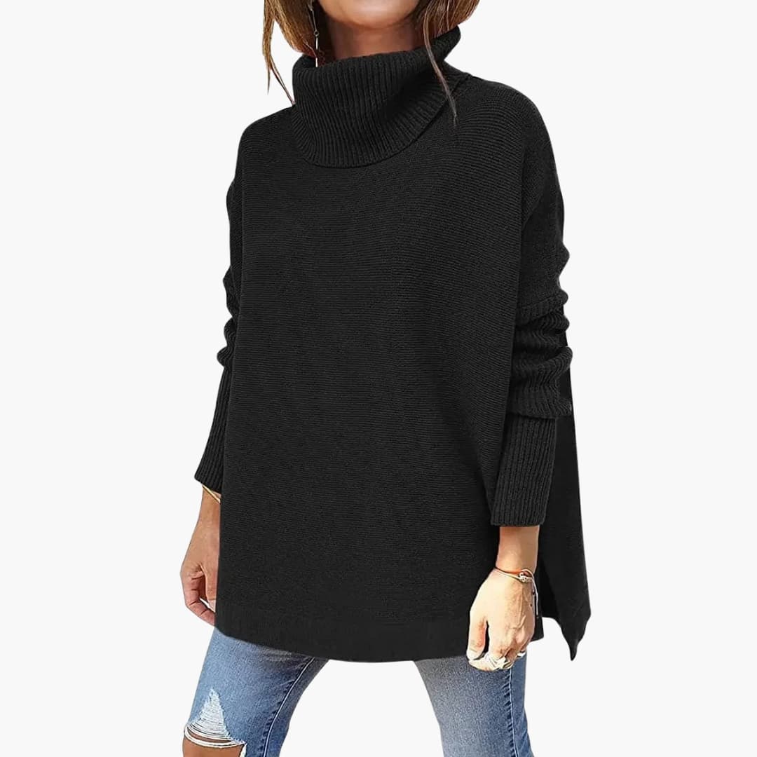 Women's ribbed knit turtleneck sweater, long sleeves, cozy slip-on silhouette for effortless layering