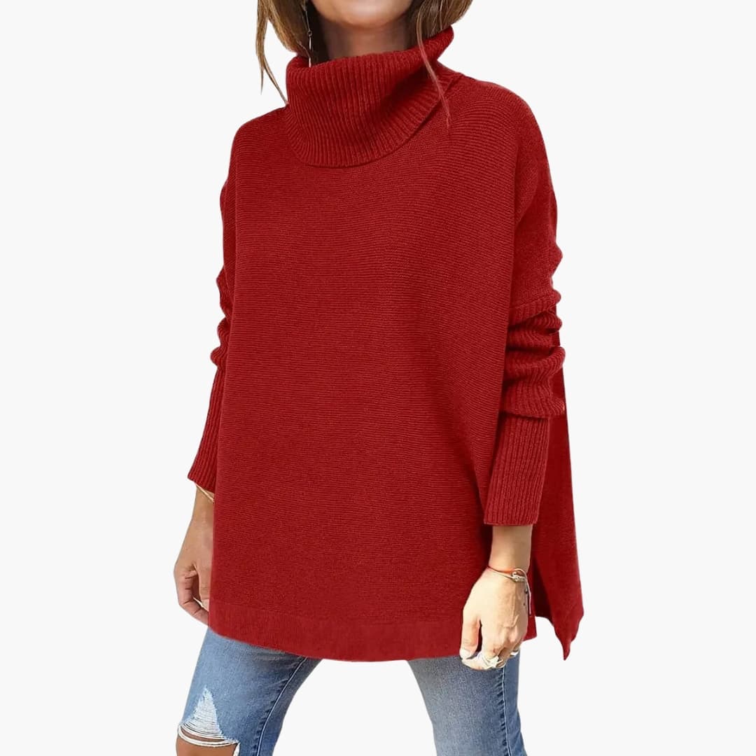 Women's ribbed knit turtleneck sweater, long sleeves, cozy slip-on design, versatile everyday style