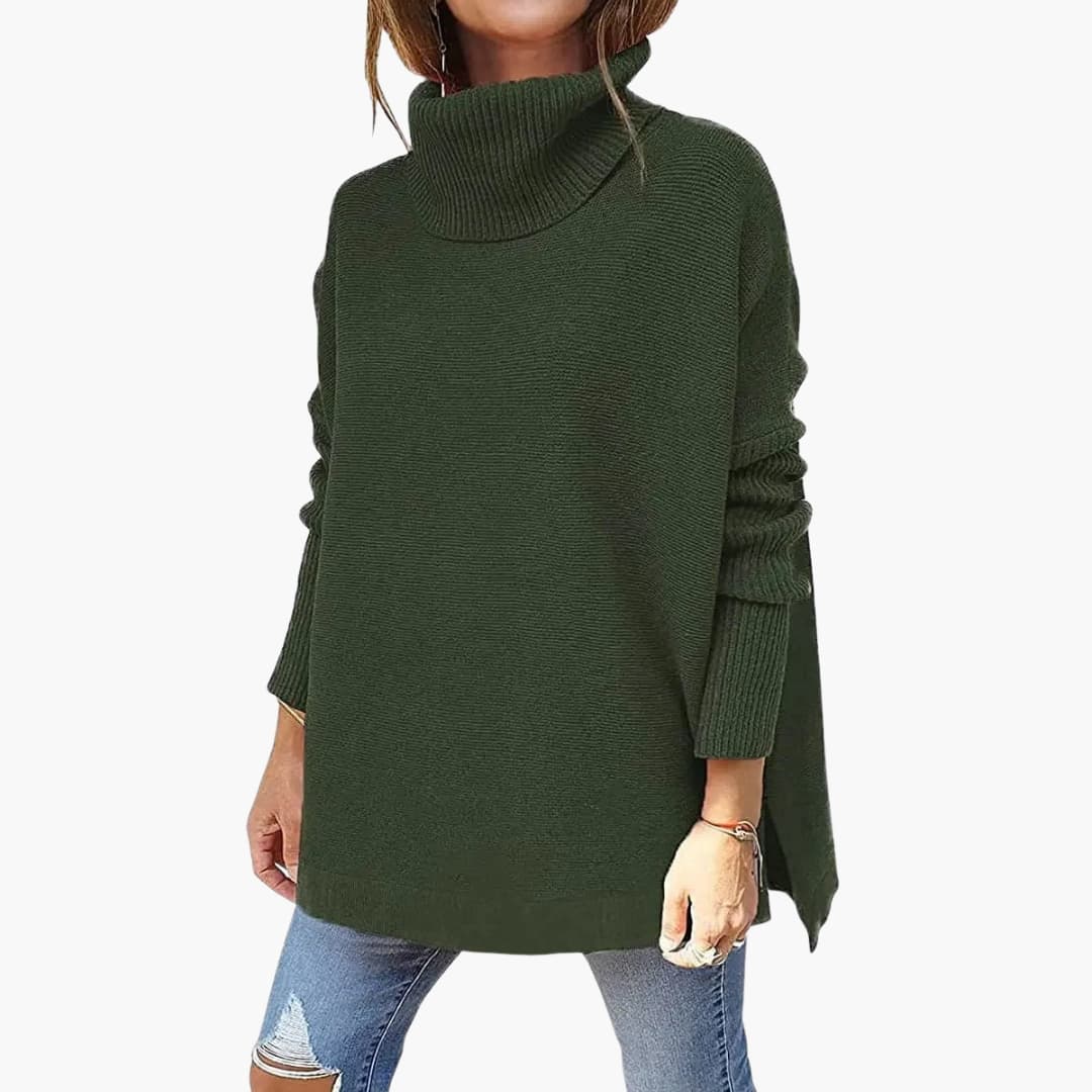Women's ribbed knit turtleneck sweater, long sleeves, cozy slip-on design, versatile everyday style