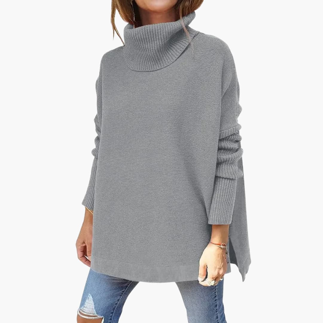 Women's ribbed knit turtleneck sweater, long sleeves, cozy slip-on silhouette for effortless layering