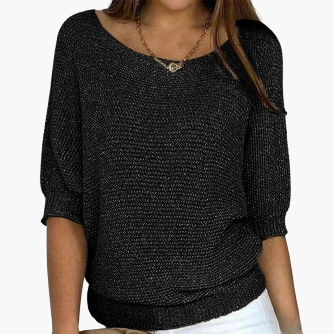 Women's ribbed knit pullover sweater wide collar cozy autumn layering piece with ribbed hem and cuffs